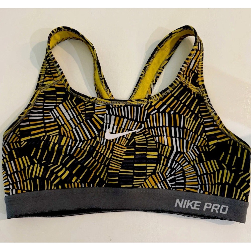 Nike Pro Dri-FIT Sports Bra Womens Yellow Racerback Medium Support Workout M D77